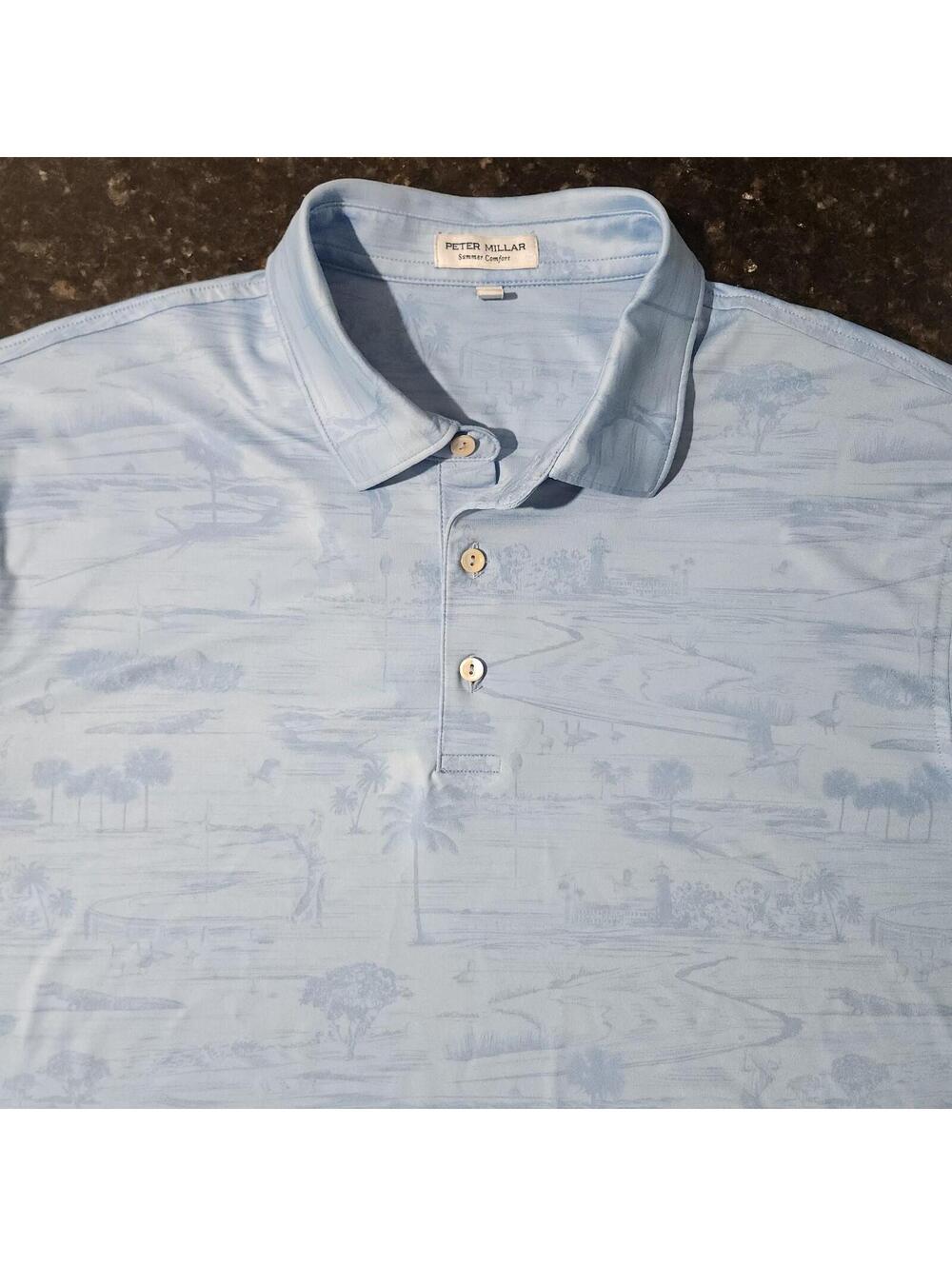Peter Millar Summer Comfort Low Country AOP Performance Stretch Golf Polo Large